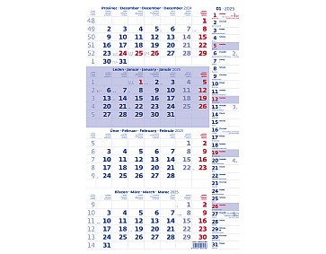 Nástěnný kalendář 2025 Čtyřměsíční s poznámkami modrý